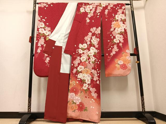 平和屋着物●IKKO　振袖　草花文　暈し染め　正絹　逸品　AABH9639ph