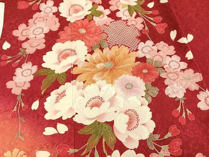 平和屋着物●IKKO　振袖　草花文　暈し染め　正絹　逸品　AABH9639ph