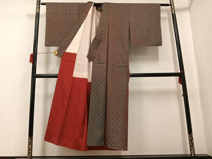 平和屋着物●アンティーク　大正ロマン　お召　花尽くし　正絹　逸品　AABH9644ph