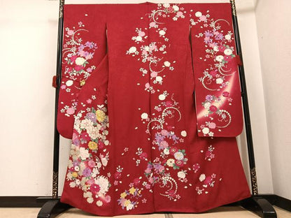 平和屋着物●豪華振袖　駒刺繍　舞花文　暈し染め　金銀彩　正絹　逸品　AABH9645ph