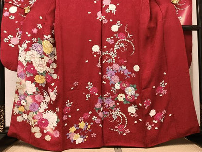 平和屋着物●豪華振袖　駒刺繍　舞花文　暈し染め　金銀彩　正絹　逸品　AABH9645ph