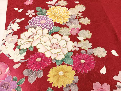 平和屋着物●豪華振袖　駒刺繍　舞花文　暈し染め　金銀彩　正絹　逸品　AABH9645ph
