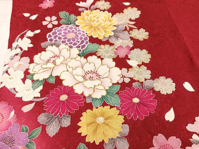 平和屋着物●豪華振袖　駒刺繍　舞花文　暈し染め　金銀彩　正絹　逸品　AABH9645ph