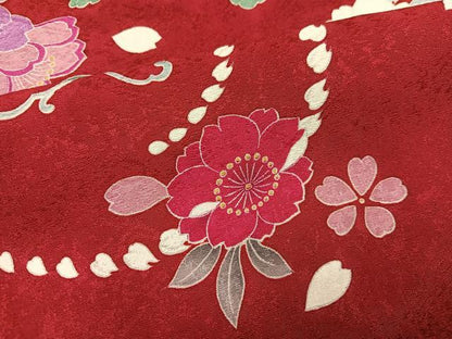 平和屋着物●豪華振袖　駒刺繍　舞花文　暈し染め　金銀彩　正絹　逸品　AABH9645ph