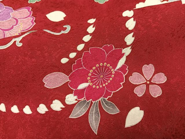 平和屋着物●豪華振袖　駒刺繍　舞花文　暈し染め　金銀彩　正絹　逸品　AABH9645ph
