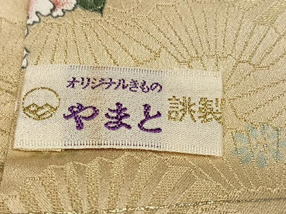 平和屋着物●上質な小紋　扇面花文　金銀彩　金通し地　やまと誂製　正絹　逸品　未使用　AABH9646ph