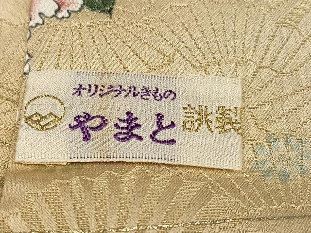平和屋着物●上質な小紋　扇面花文　金銀彩　金通し地　やまと誂製　正絹　逸品　未使用　AABH9646ph