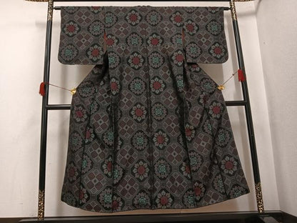 平和屋着物●アンティーク　大正ロマン　お召　蜀江花文　正絹　逸品　AABH9647ph
