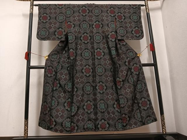 平和屋着物●アンティーク　大正ロマン　お召　蜀江花文　正絹　逸品　AABH9647ph