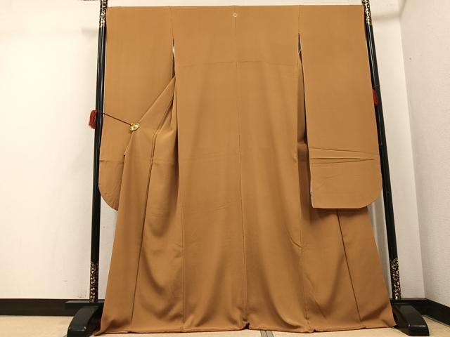 平和屋着物●豪華振袖　色無地　黄土色　正絹　逸品　AABH9649ph