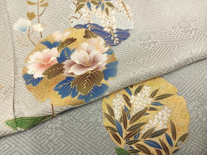 平和屋着物●訪問着　雪輪花文　暈し染め　金彩　正絹　逸品　AABH9650ph