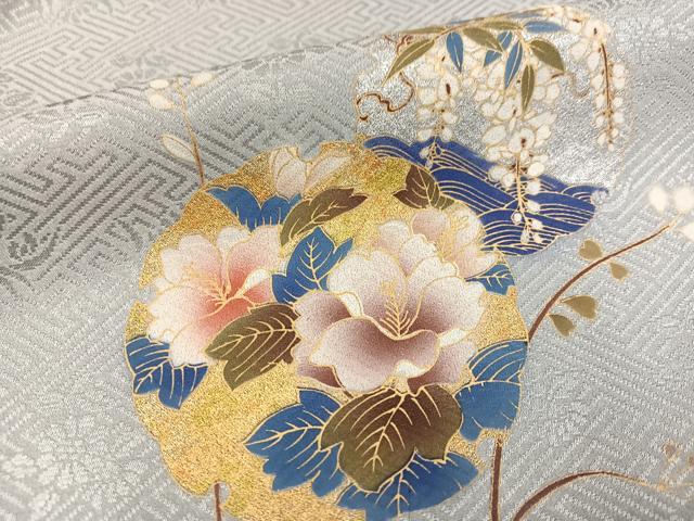 平和屋着物●訪問着　雪輪花文　暈し染め　金彩　正絹　逸品　AABH9650ph