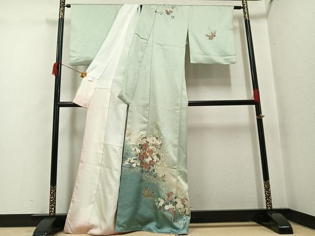 平和屋着物●訪問着　流水花鼓文　暈し染め　銀彩　正絹　逸品　AABH9652ph