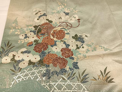 平和屋着物●訪問着　流水花鼓文　暈し染め　銀彩　正絹　逸品　AABH9652ph