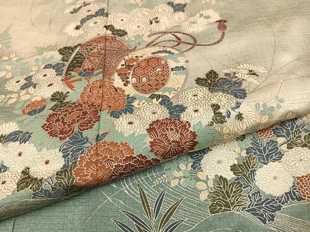 平和屋着物○訪問着 流水花鼓文 暈し染め 銀彩 正絹 逸品