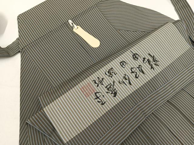 平和屋着物●男性　人間国宝　甲田綏郎　精好仙台平　馬乗り袴　縞　正絹　逸品　AABH9654ph