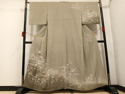 平和屋着物●訪問着　友禅　草花文　暈し染め　金彩　正絹　逸品　AABH9657ph