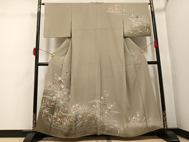 平和屋着物●訪問着　友禅　草花文　暈し染め　金彩　正絹　逸品　AABH9657ph