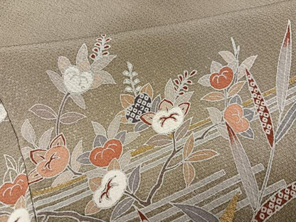 平和屋着物●訪問着　友禅　草花文　暈し染め　金彩　正絹　逸品　AABH9657ph