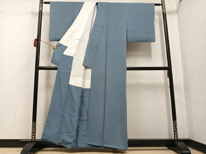 平和屋着物●上質な色無地　湊鼠色　反端付き　正絹　逸品　AABH9658ph