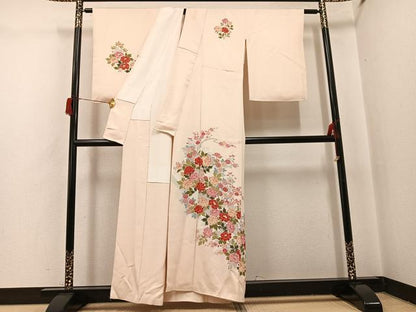 平和屋着物●訪問着　友禅　草花文　正絹　逸品　AABH9668ph