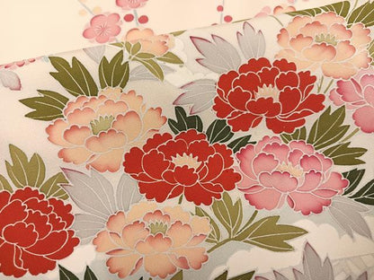 平和屋着物●訪問着　友禅　草花文　正絹　逸品　AABH9668ph