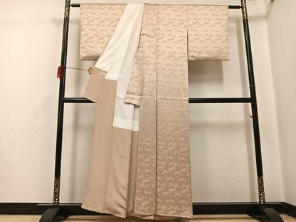 平和屋着物●上質な色無地　霞地紋　榛色　正絹　逸品　AABH9669ph