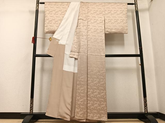 平和屋着物●上質な色無地　霞地紋　榛色　正絹　逸品　AABH9669ph