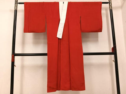 平和屋着物●アンティーク　大正ロマン　長襦袢　袷　色無地　緋色　正絹　逸品　AABH9672ph