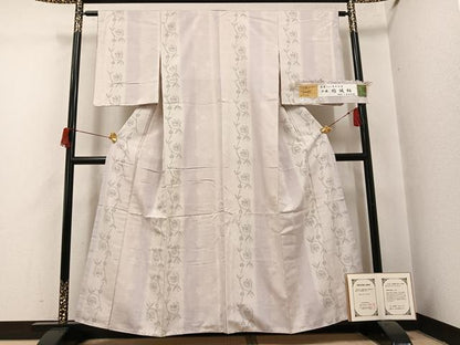 平和屋着物●結城紬　平織　80亀甲　花間道　奥順謹製　やまと金ラベル　反端付き　正絹　逸品　AABH9673ph