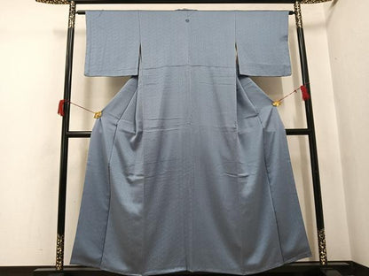 平和屋着物●上質な色無地　紗綾形地紋　藍鼠色　正絹　逸品　AABH9677ph