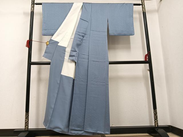 平和屋着物●上質な色無地　紗綾形地紋　藍鼠色　正絹　逸品　AABH9677ph