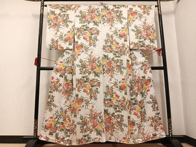 平和屋着物●上質な小紋　草花文　正絹　逸品　AABH9678ph