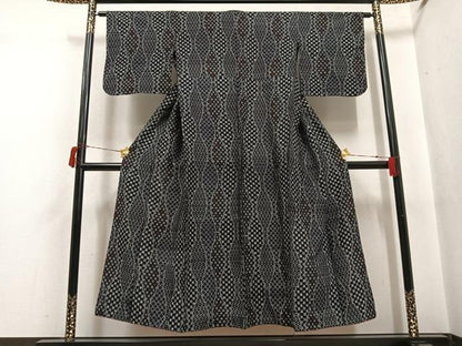 平和屋着物●久留米絣　単衣　変わり間道　胴抜き仕立て　綿　逸品　AABH9680ph