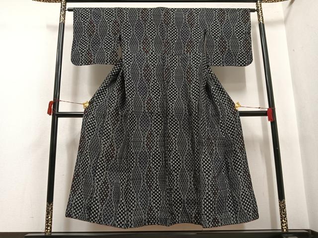 平和屋着物●久留米絣　単衣　変わり間道　胴抜き仕立て　綿　逸品　AABH9680ph