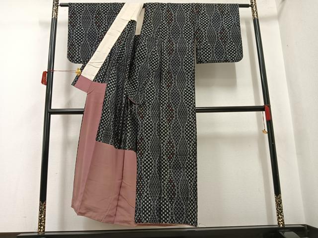 平和屋着物●久留米絣　単衣　変わり間道　胴抜き仕立て　綿　逸品　AABH9680ph