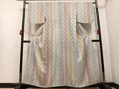 平和屋着物●上質な小紋　地紋起こし　草花間道　暈し染め　正絹　逸品　AABH9681ph
