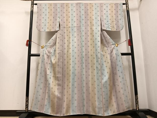平和屋着物●上質な小紋　地紋起こし　草花間道　暈し染め　正絹　逸品　AABH9681ph