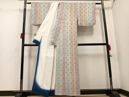 平和屋着物●上質な小紋　地紋起こし　草花間道　暈し染め　正絹　逸品　AABH9681ph