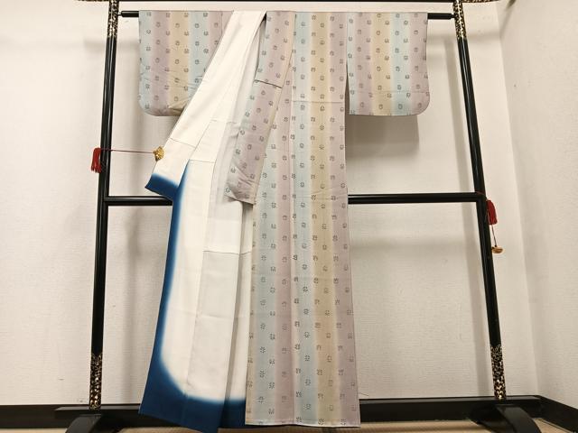 平和屋着物●上質な小紋　地紋起こし　草花間道　暈し染め　正絹　逸品　AABH9681ph