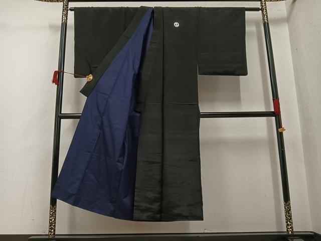 平和屋着物●男性　黒紋付　正絹　逸品　AABH9683ph