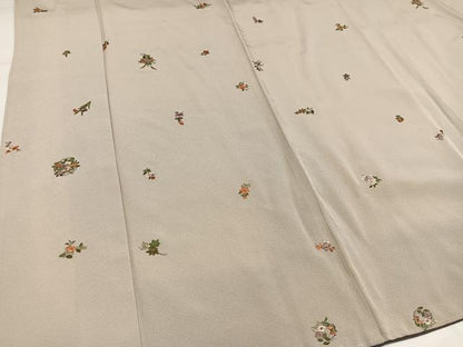 平和屋着物●上質な小紋　刺繍　草花文　正絹　逸品　AABH9684ph