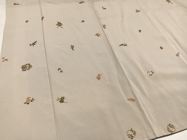 平和屋着物●上質な小紋　刺繍　草花文　正絹　逸品　AABH9684ph