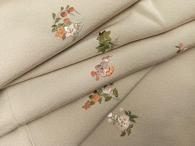 平和屋着物●上質な小紋　刺繍　草花文　正絹　逸品　AABH9684ph
