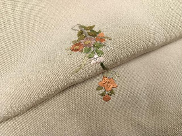 平和屋着物●上質な小紋　刺繍　草花文　正絹　逸品　AABH9684ph