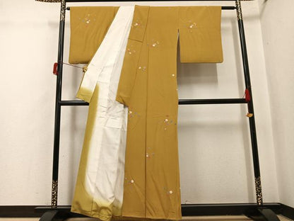 平和屋着物●上質な小紋　友禅　草花文　金彩　正絹　逸品　AABH9690ph