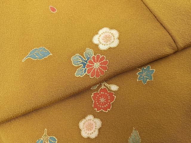 平和屋着物●上質な小紋　友禅　草花文　金彩　正絹　逸品　AABH9690ph