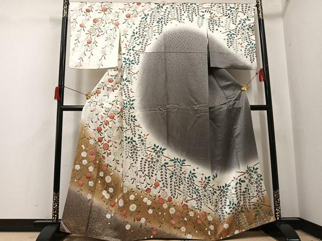 平和屋着物●訪問着　枝垂れ桜文　暈し染め　金彩　正絹　逸品　AABH9691ph