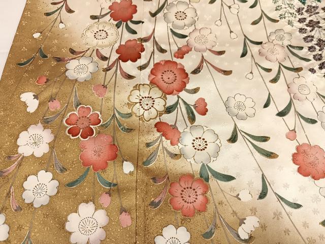 平和屋着物●訪問着　枝垂れ桜文　暈し染め　金彩　正絹　逸品　AABH9691ph