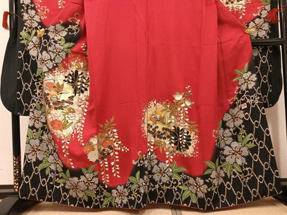 平和屋着物●女優・後藤久美子ブランド　振袖　鴛鴦草花舞蝶文　暈し染め　金彩　正絹　逸品　AABH9692ph